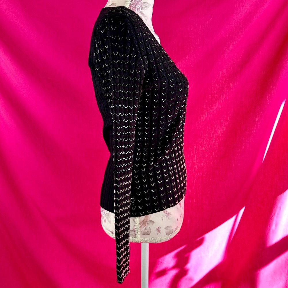 Black Beaded Ribbed Knit Long Sleeve Sweater Glam Party Belldini Small - Picture 12 of 17